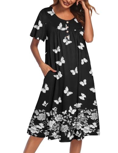 Ekouaer Women's Short Sleeve Nightgown with Pockets Floral Print