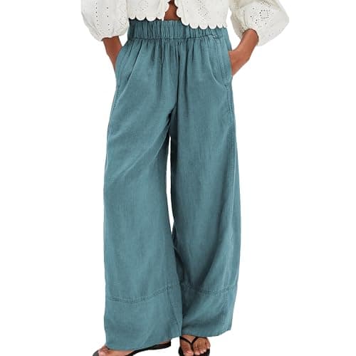 SeeLuNa Women's Cotton Boho Wide Leg Pants with Pockets