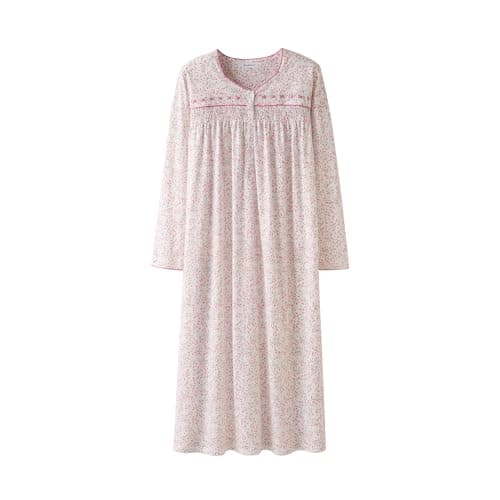 Soft Cotton Embroidered Long-Sleeve Nightdress for Women by Keyocean