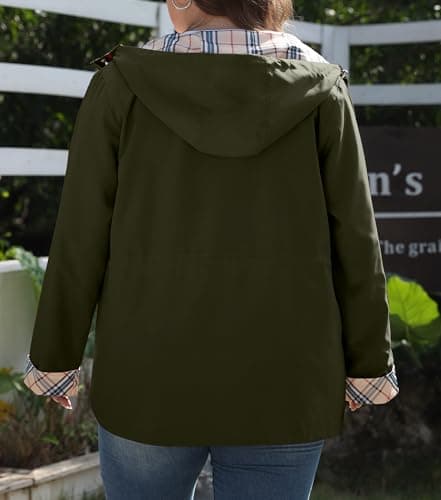 Bloggerlove Women's Plus Size Hooded Outdoor Raincoat Waterproof Trench Coat