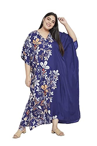 Oussum Plus Size Long Maxi Polyester Kaftan Gown for Casual Beach Party