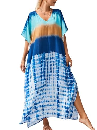 IMAGEKOPE Plus Size Vneck Batwing Dress for Women Bathing Suit Cover up Moroccan Caftan Dresses