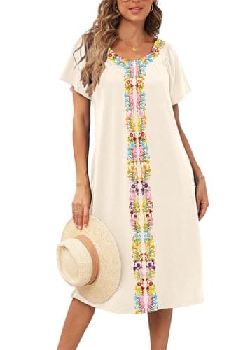 Disamer Women's Short Sleeve Floral Printed Sundress with Pockets