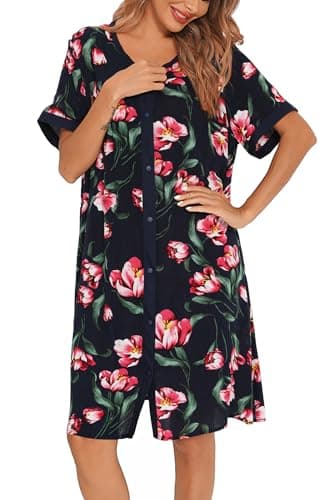 YOZLY Women's Pocketed Short Sleeve House Dress Robe