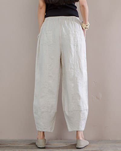 IXIMO Women's Comfortable Linen Crop Tapered Pants with Elastic Waist