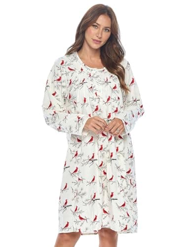 Women's Casual Flannel Floral Long Sleeve Nightgown