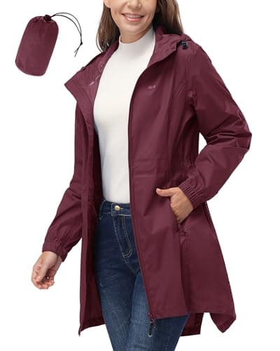 Women's 33,000ft Waterproof Long Rain Coat with Hood Windbreaker