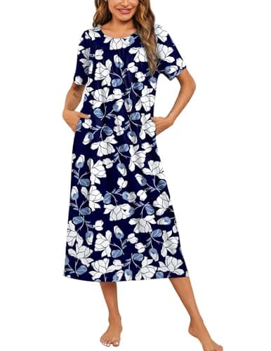 Ekouaer Women's Pleated House Dress with Pockets S-XXXL