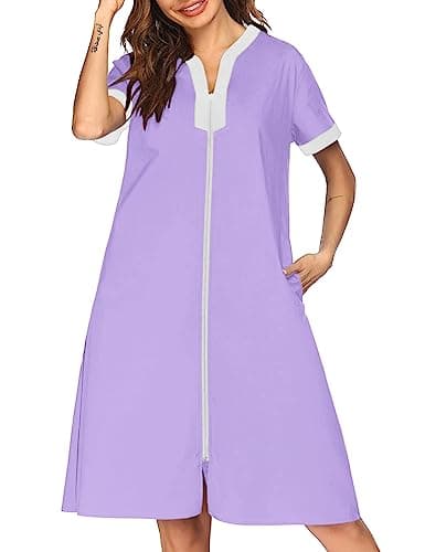 Ekouaer Women's Zipper Front Duster Robe with Pockets