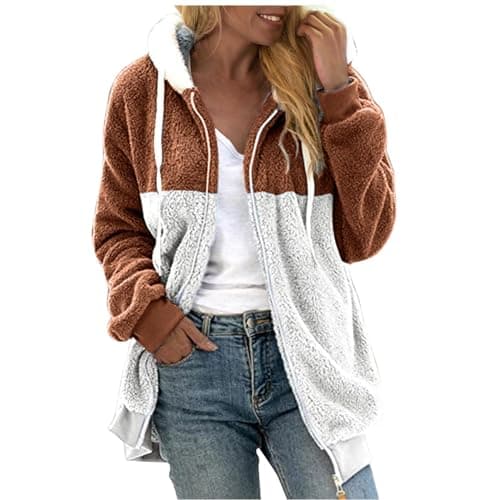 Refined Title: Women's Fashion Hooded Jacket with Drawstring, Zipper Pockets, and Plush Sweater Material