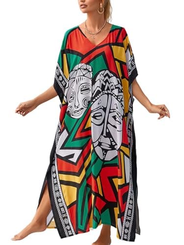 IMAGEKOPE Plus Size Vneck Batwing Dress for Women Bathing Suit Cover up Moroccan Caftan Dresses