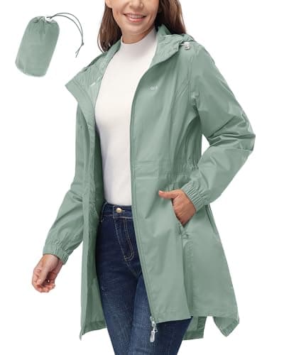 Women's 33,000ft Waterproof Long Rain Coat with Hood Windbreaker