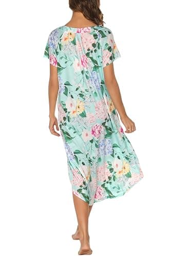 YOZLY Soft V-Neck Short Sleeve Nightgowns for Women with Pockets