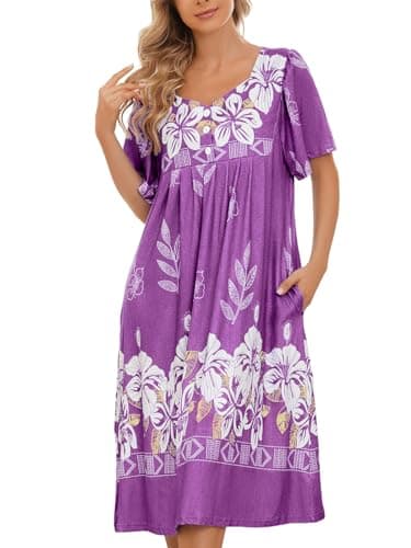 Women's Short Sleeve House Dress with Pockets