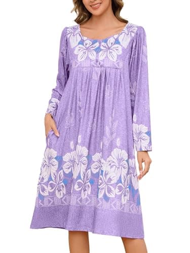 VTUOFC Women's Long Sleeve Nightgowns with Pockets Floral Print