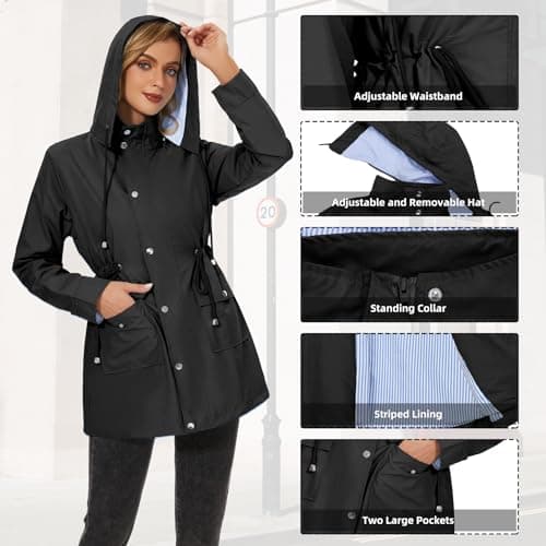 Women's Waterproof Raincoat | Lightweight Hooded Trench Coat | Outdoor Windbreaker