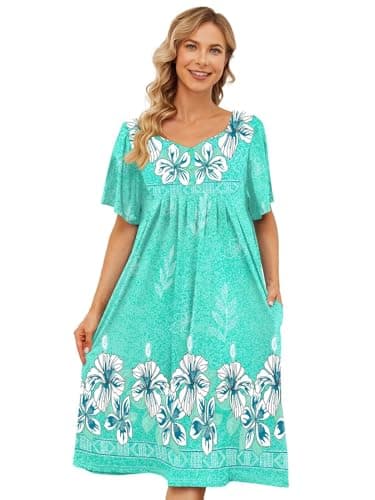 Womens House Dresses with Pockets - Moo Moo Nightgown Short Sleeve Mumu Dress Lounge Dress S-3XL