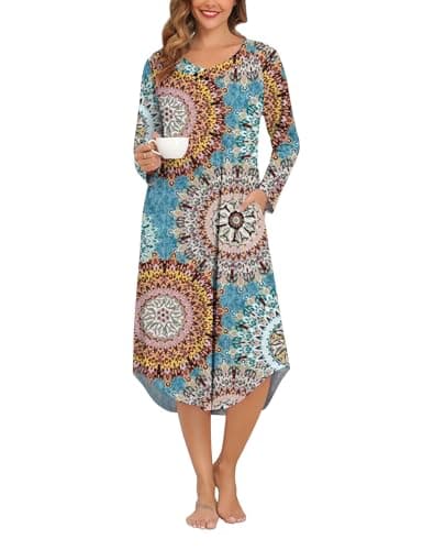 YOZLY Soft V-Neck Short Sleeve Nightgowns for Women with Pockets
