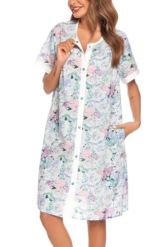 YOZLY Women's Pocketed Short Sleeve House Dress Robe