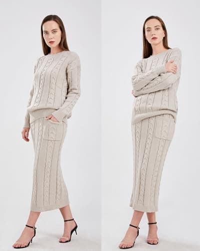 UTCOCO Women's Chunky Cable Knit Sweater & Skirt Set