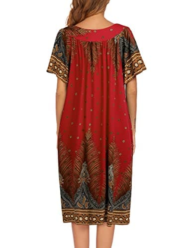 Ekouaer Womens Flower Print Nightgown Short Sleeve House Dress with Pockets