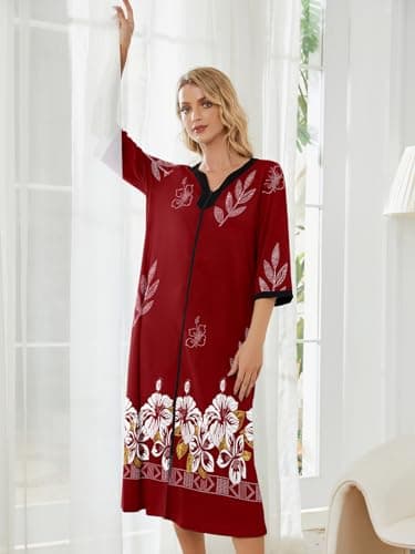 PITINAN Zip up Robes for Women Long Lounge Dress House Coat S-3XL