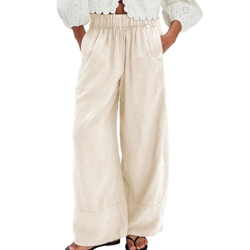 SeeLuNa Women's Cotton Boho Wide Leg Pants with Pockets