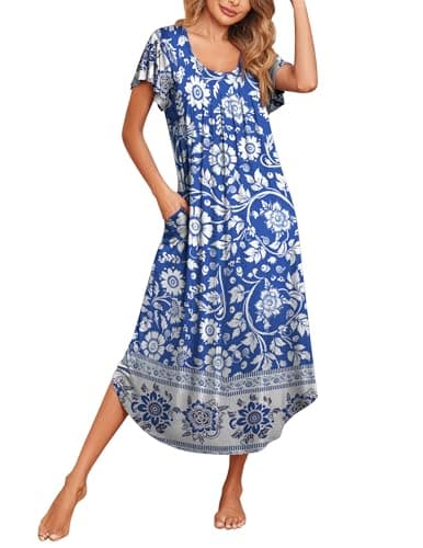 Ekouaer Soft Flare Sleeve Sleepshirt M-3XL