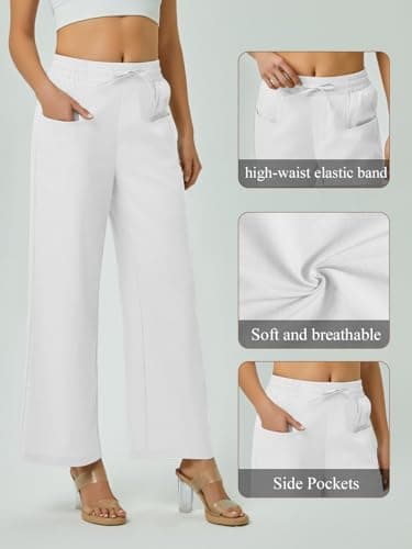JEKAOYI Women's Casual Linen Wide Leg Pants with Pockets