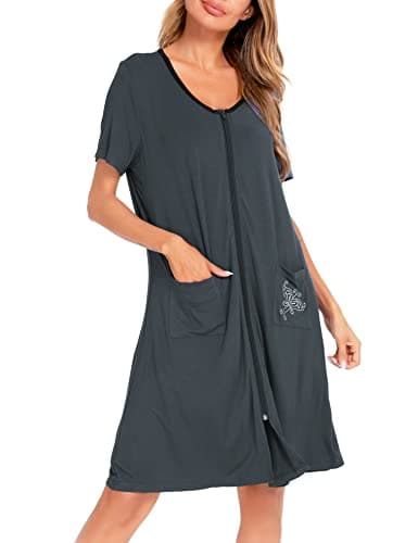 SWOMOG Women's Zip Up Lightweight Bathrobe with Pockets