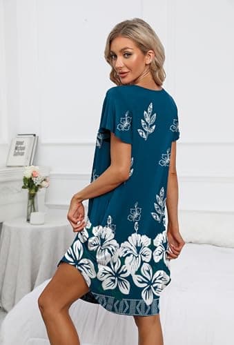BestShow Women's Button Down Nightgown with Pleated Front & Hand Pockets