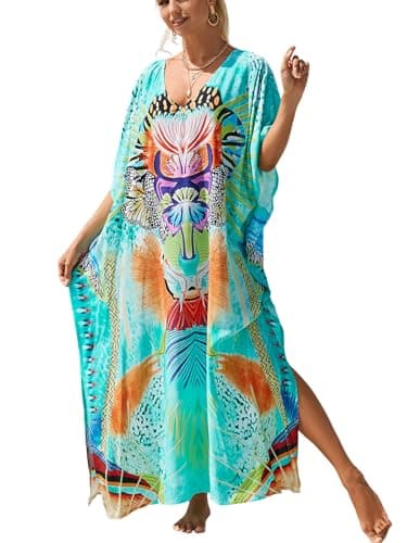 IMAGEKOPE Plus Size Vneck Batwing Dress for Women Bathing Suit Cover up Moroccan Caftan Dresses