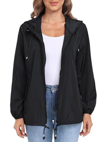 DULEMOT Lightweight Women's Waterproof Hooded Rain Jacket Outdoor Windbreaker