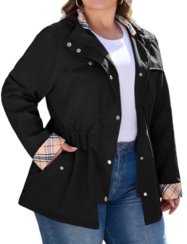 Bloggerlove Women's Plus Size Hooded Outdoor Raincoat Waterproof Trench Coat