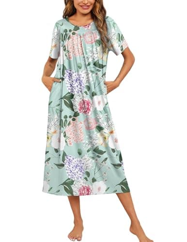 Ekouaer Women's Pleated House Dress with Pockets S-XXXL