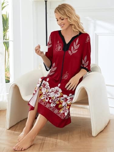 PITINAN Zip up Robes for Women Long Lounge Dress House Coat S-3XL