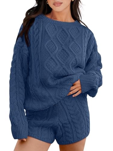 ANRABESS Women Spring Cable Knit Oversized Sweater & Matching Short Pants Sets