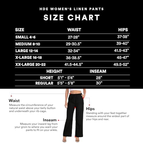 HDE Women's Linen Drawstring Wide Leg Palazzo Trouser with Pockets