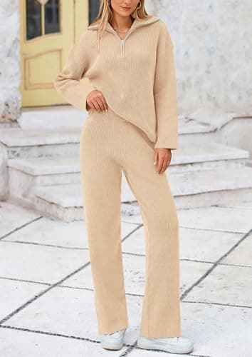 Prett ygarden Women's Winter 2PC Sweater Set Sweatshirt & Wide Leg Pants