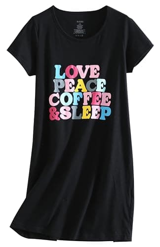 PNAEONG Women's Cotton Short Sleeve Nightgown Casual Print Sleepdress