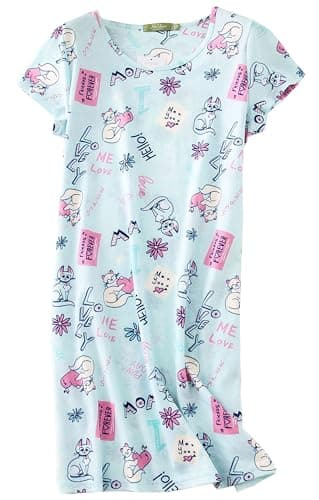 PNAEONG Women's Cotton Short Sleeve Nightgown Casual Print Sleepdress