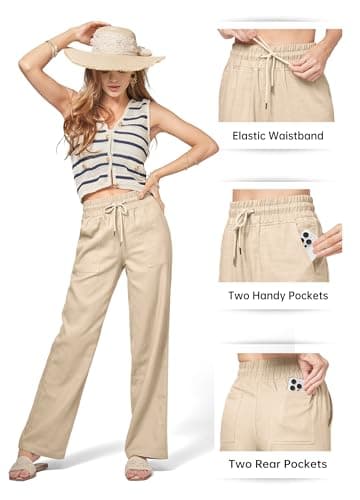 Willit Women's Linen Pants Wide Leg Casual Palazzo Summer Pants with Pockets
