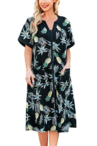 Women's House Dresses with Zipper Front, Lightweight Duster Robe