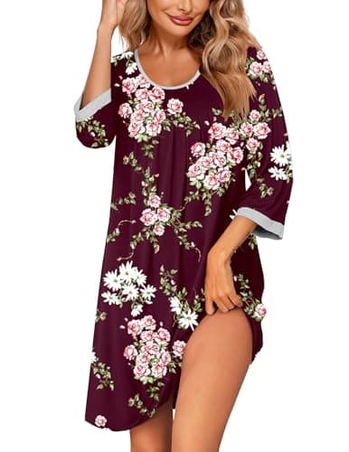 Ekouaer Women's Soft 3/4 Sleeve Nightgown Sleep Shirt S-3XL