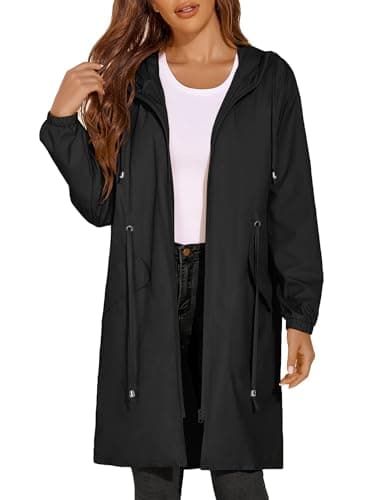 ELESOL Women's Waterproof Long Hooded Raincoat Light & Travel Trench Coat S-3XL