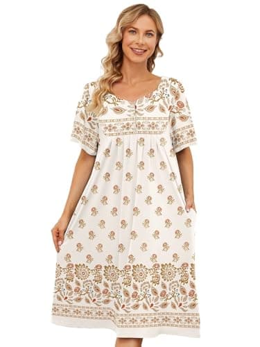 Womens House Dresses with Pockets - Moo Moo Nightgown Short Sleeve Mumu Dress Lounge Dress S-3XL
