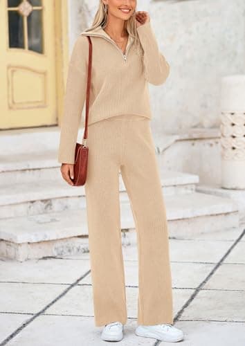 Prett ygarden Women's Winter 2PC Sweater Set Sweatshirt & Wide Leg Pants