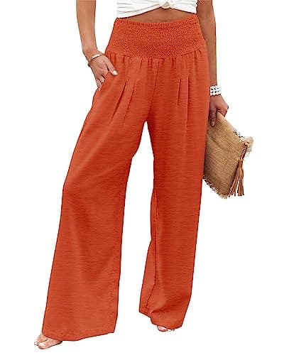 Angerella Women's High Waist Elastic Palazzo Pants with Pockets