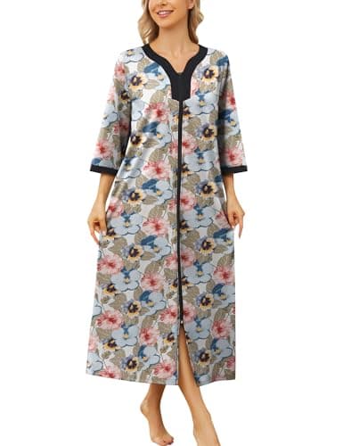 Bloggerlove Womens Long Zip Up House Coat Sleepwear