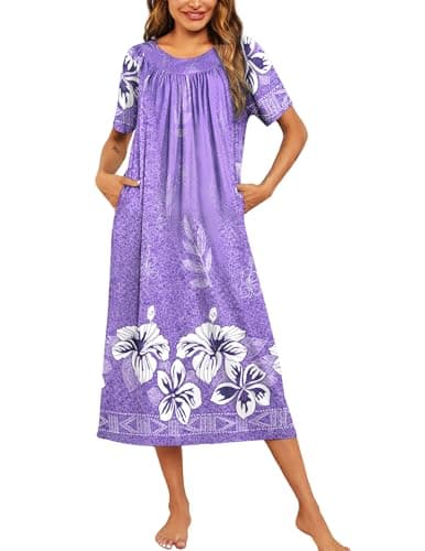 Ekouaer Women's Pleated House Dress with Pockets S-XXXL